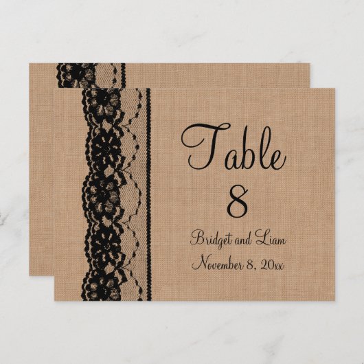 Black Lace & Burlap Tafelnummer (Voorkant / Achterkant)