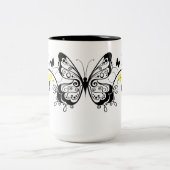 Black Lace Butterflies 10 Tweekleurige Koffiemok (Center)