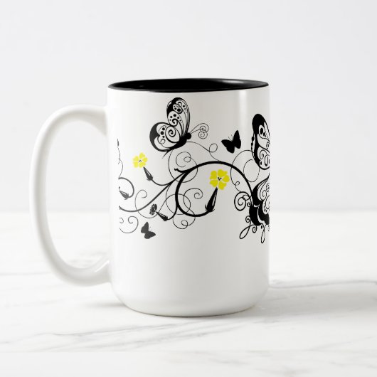 Black Lace Butterflies 10 Tweekleurige Koffiemok (Links)