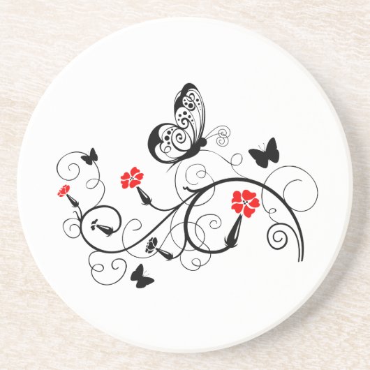 Black Lace Butterflies 4 Zandsteen Onderzetter (Voorkant)