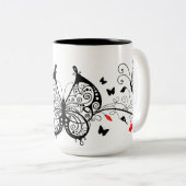 Black Lace Butterflies 7 Tweekleurige Koffiemok (Voorkant rechts)