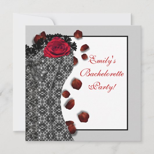 Black Lace Corset Red High Heel Bachelorette Party Kaart (Voorkant)