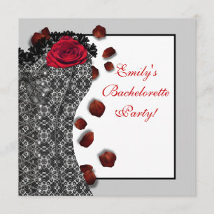 Black Lace Corset Red High Hiel Bachelorette Party Kaart