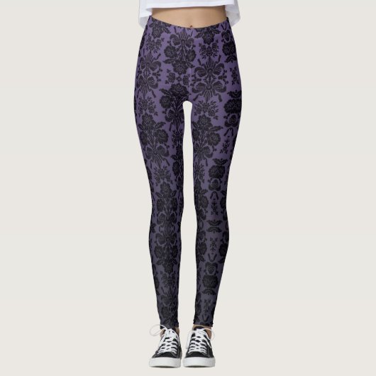 Black Lace Damask Pattern Leggings (Voorkant)