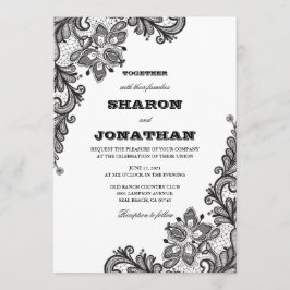 Black  Lace Elegant Wedding Kaart