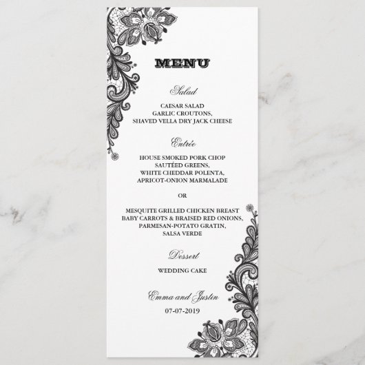Black  Lace Elegant Wedding Menu (Voorkant)