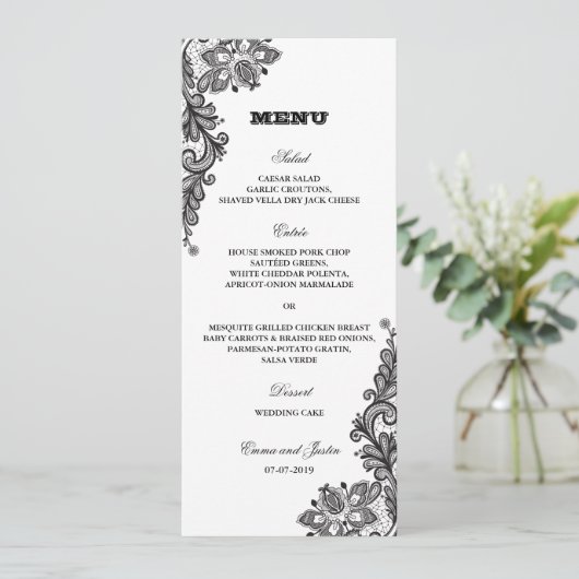 Black Lace Elegant Wedding Menu (Staand voorkant)