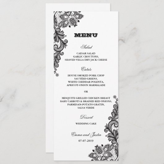 Black  Lace Elegant Wedding Menu (Voorkant / Achterkant)