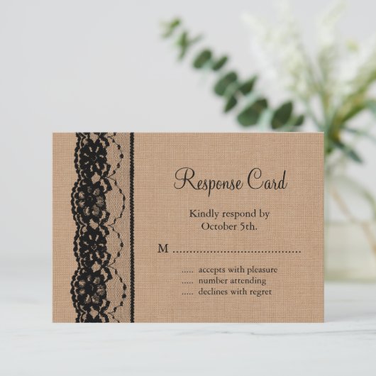 Black Lace en Burlap RSVP (Staand voorkant)
