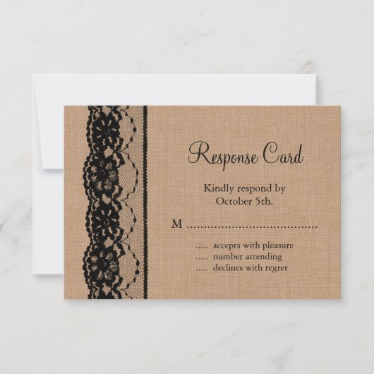 Black Lace en Burlap RSVP Kaartje (Voorkant)