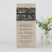 Black Lace en Burlap Wedding Invitation Vertical Kaart (Staand voorkant)