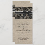 Black Lace en Burlap Wedding Invitation Vertical Kaart (Voorkant / Achterkant)
