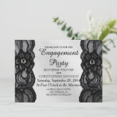Black Lace en Satin Engagement Party Kaart (Staand voorkant)