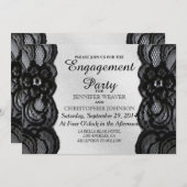 Black Lace en Satin Engagement Party Kaart (Voorkant / Achterkant)