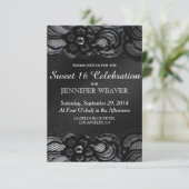 Black Lace en Satin Sweet 16 Celebration Party Kaart (Staand voorkant)