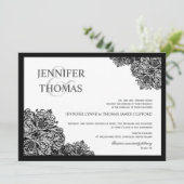 Black Lace Formal White Wedding Invitations Kaart (Staand voorkant)