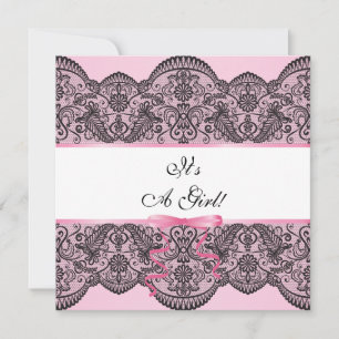 Black Lace Girl Baby shower Kaart