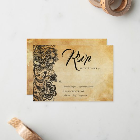 Black Lace Gothic-reactiekaart Notitiekaartje (Voorkant / Achterkant in situ)