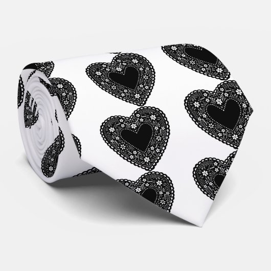 Black Lace Heart Stropdas (Opgerold)
