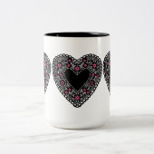 Black Lace Heart Tweekleurige Koffiemok (Center)