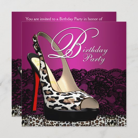 Black Lace Hot Pink Leopard Verjaardagsfeestje Uit Kaart (Voorkant / Achterkant)