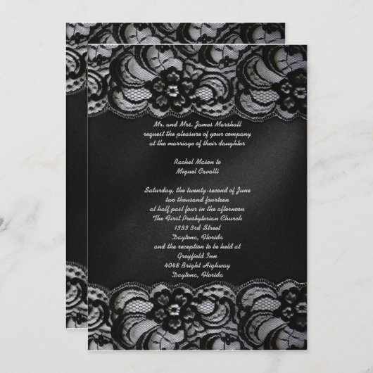 Black Lace Invitation Kaart (Voorkant / Achterkant)