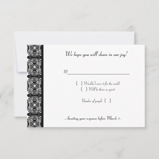Black Lace Invite-reactiekaart RSVP Kaartje (Voorkant)
