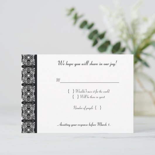 Black Lace Invite-reactiekaart RSVP Kaartje (Staand voorkant)