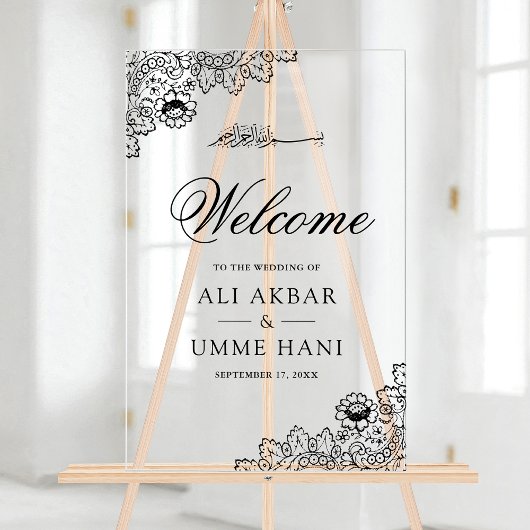Black Lace Islamic Muslim Wedding Welcome Sign Acryl Bord