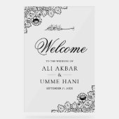 Black Lace Islamic Muslim Wedding Welcome Sign Acryl Bord (Voorkant)