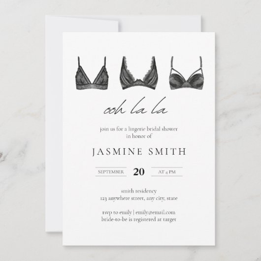 Black Lace Lingerie Vrijgezellenfeest Modern Invit Kaart (Voorkant)