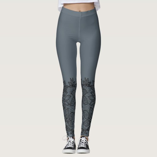 Black Lace look Edges op Slate Leggings (Voorkant)