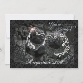Black Lace Mask Jeweled Masquerade Ball Invitation Kaart