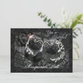 Black Lace Mask Jeweled Masquerade Ball Invitation Kaart (Staand voorkant)