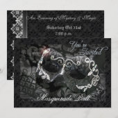 Black Lace Mask Jeweled Masquerade Ball Invitation Kaart (Voorkant / Achterkant)
