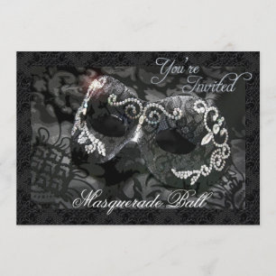 Black Lace Mask Jeweled Masquerade Ball Invitation Kaart