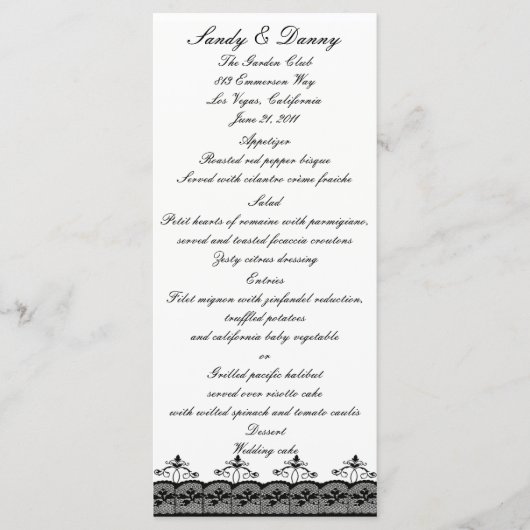 Black Lace Menu Kaart (Voorkant)