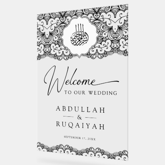 Black Lace Muslim Wedding Welcome Acryl Bord (Hoek)