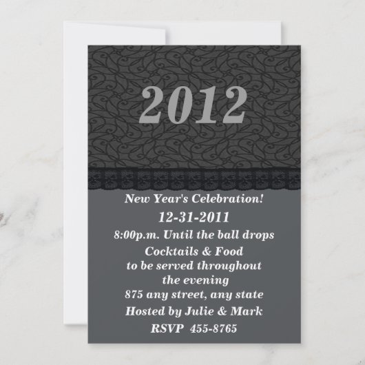 Black Lace New Year Kaart (Voorkant)