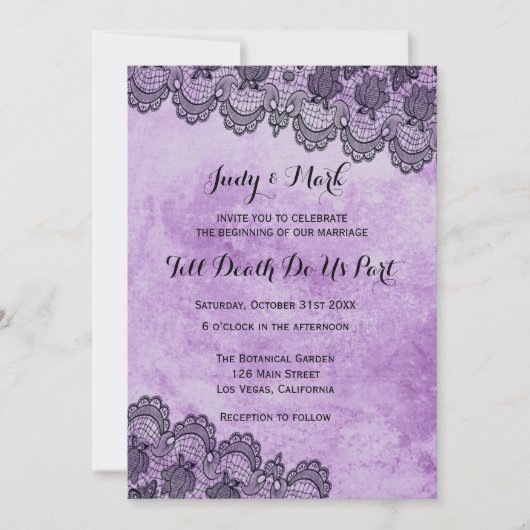 Black Lace Paars Gothic Wedding Kaart (Voorkant)