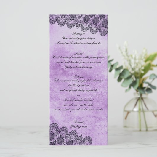 Black Lace Paars Gothic Wedding Menu (Staand voorkant)