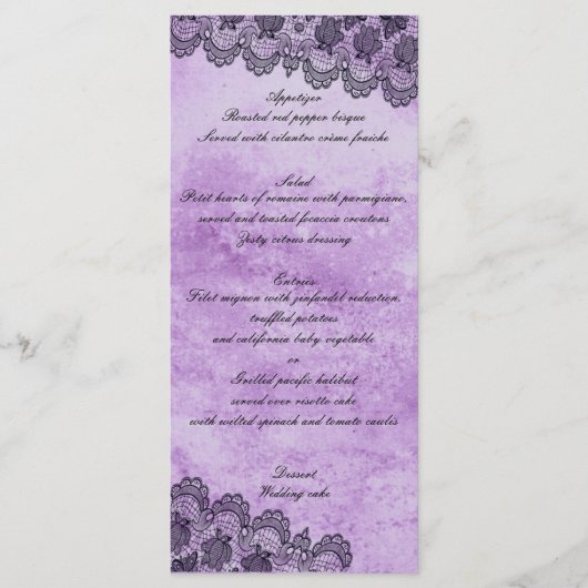 Black Lace Paars Gothic Wedding Menu (Voorkant)
