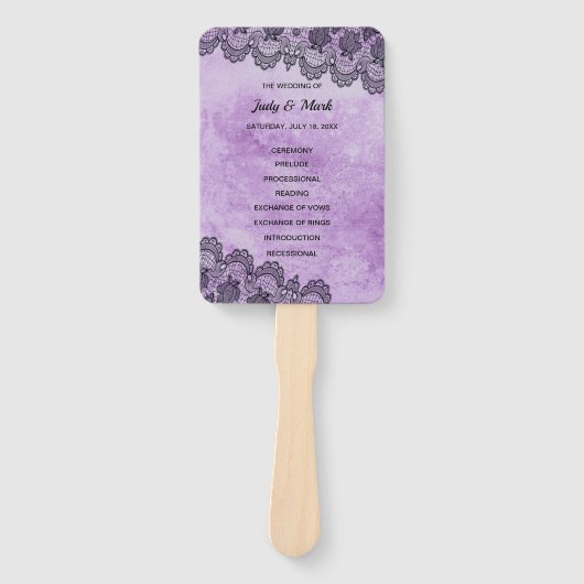 Black Lace Paars Gothic Wedding Programme Handwaaier (Voorkant)