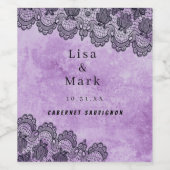 Black Lace Paars Gothic Wedding Wine Labels Wijn Etiket (Enkel label)
