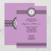 Black Lace Paars Monogram Sweet 16 Uitnodiging (Voorkant / Achterkant)