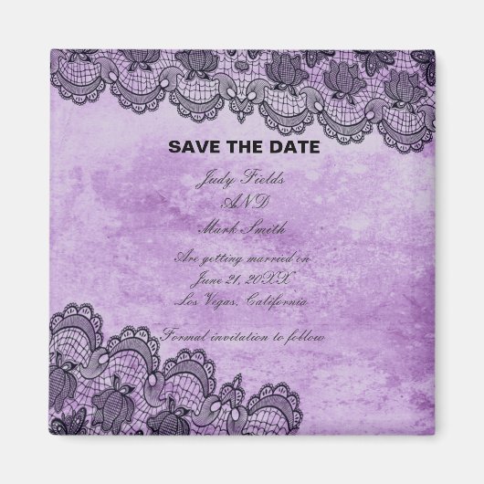 Black Lace Paarse Gothic Wedding Save the Date Magneet (Voorkant)