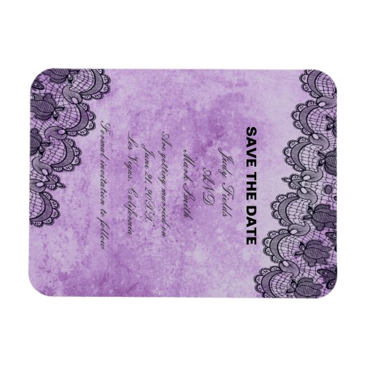 Black Lace Paarse Gothic Wedding Save the Date Magneet (Horizontaal)