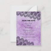 Black Lace Paarse Gothic Wedding Save the Date Notitiekaartje (Voorkant)