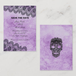 Black Lace Paarse Gothic Wedding Save the Date Notitiekaartje