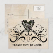 Black Lace Parchment RSVP Uitnodiging Briefkaart (Voorkant / Achterkant)